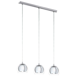 SOSPENSIONE ROCAMAR 3 X E27 STRUTTURA METALLO CROMATO DIFFUSORE CROMATO E VETRO TRASPARENTE 78 x 19 H110
