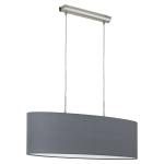 SOSPENSIONE LAMPADARIO PASTERI 2 X E27 ROSONE METALLO NIKEL DIFFUSORE IN TESSUTO GRIGIO 75 x 22 H110