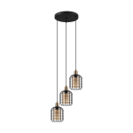 SOSPENSIONE CHISLE 3 X E27 STRUTTURA METALLO NERO PARALUME VETRO AMBRA