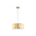 SOSPENSIONE VISERBELLA 3 X E27 ROSONE CHAMPAGNE DIFFUSORE TESSUTO FOGLIA ORO Ø53 H110