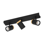 PLAFONIERA CARTAGENA LED 3XGU10 4,5W 3000K FARETTI ORIENTABILE METALLO NERO E LEGNO NATURALE