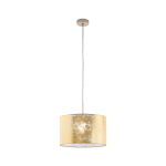 SOSPENSIONE VISERBELLA 1 X E27 ROSONE METALLO CHAMPAGNE DIFFUSORE TESSUTO FOGLIA ORO Ø38 H110