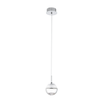 SOSPENSIONE MONTEFIO 1 LED 1 X 5W 3000K 480Lm STRUTTURA METALLO CROMATO DIFFUSORE VETRO TRASPARENTE E CRISTALLI Ø14 H110