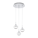 SOSPENSIONE MONTEFIO 1 LED 3 X 5W 3000K 1440Lm STRUTTURA METALLO CROMATO DIFFUSORE VETRO TRASPARENTE DETTAGLI CRISTALLO Ø40 H110