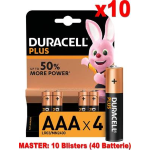(10 Confezioni) Duracell Plus Batterie 4pz MiniStilo LR03 MN2400 AAA