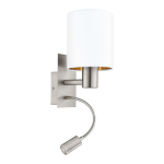 APPLIQUE PASTERI 1 X E27 + LED 3,5W 3000K 380Lm STRUTTURA NICKEL SATINATO DIFFUSORE TESSUTO BIANCO INTERNO RAME 15 x 19.5 H38