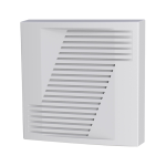 Sirena elettrica di basso profilo per uso in interni. 110 dB (A) a 1 metro. Tono selezionabile come continuo o alternato. Incorpora tamper a scatola e parete. Scatola in plastica ABS di colore bianco. EN50131 Grado 3, Classe ambientale II.