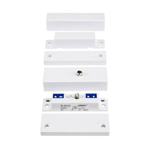 Contatto per montaggio su superfici, funzione NC, sistema antisabotaggio, connessione filettata. EN50131-2-6 Grado 2.