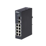 Switch industriale (L2) non gestionabile di 8 porte Fast Ethernet + 1 porta uplink Gigabit + 1 porta 1000Base-X SFP. Lightning-proof 4KV. Temperatura di funzionamento estesa. 12V DC (Incluso).