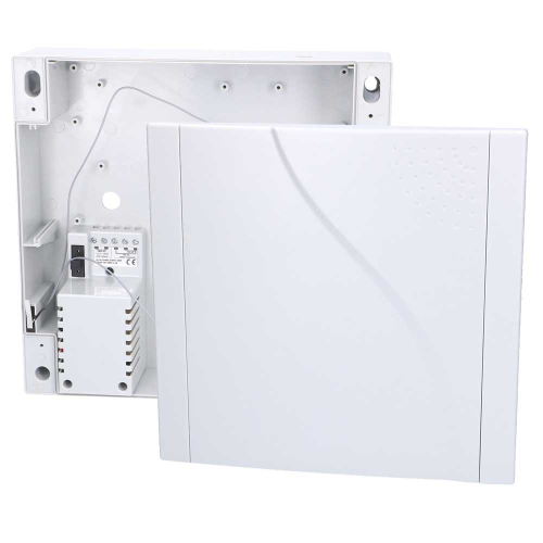 Scatola in plastica con accessori e trasformatore per montare il comunicatore QAR-360