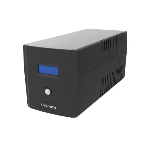 UPS linea interattiva AirSpace 1000VA / 600W. Connessione Schuko. Funzione di avviamento a freddo. Funzione di autodiagnosi integrata. Protezione Internet via modem / LAN. Compatibile con generatore. Display LCD. Capacità di carico più veloce. Ricarica au