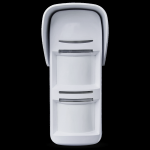 Rivelatore PIR da esterno U-Prox. Obiettivo grandangolare. Due batterie al litio CR123A. Supporto e visiera. Colore bianco.