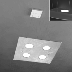 FINE SERIE - PATH SOSPENSIONE 4+2 LUCI BIEMISSIONE QUADRA FOGLIA ARGENTO