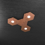 HEXAGON PLAFONIERA 3 LUCI + 1 PLACCA DECORATIVA METALLO FOGLIA RAME