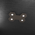 HEXAGON PLAFONIERA 4 LUCI + 1 PLACCA DECORATIVA METALLO MARRONE