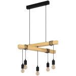 SOSPENSIONE TOWNSHEND 5 X E27 STRUTTURA IN LEGNO E CORDA NERA 70 x 39 H90