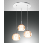 SOSPENSIONE BRETAGNA 3 X E27 METALLO E VETRO BOROSILICATO AMBRA