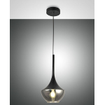 SOSPENSIONE LAMPADARIO APOLLO 1 X E27 METALLO NERO E VETRO SOFFIATO FUMÈ