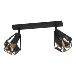 PLAFONIERA CARLTON 7 2 X E27 STRUTTURA ACCIANO NERO INTERNO RAME ANTICATO H 255 x L 420