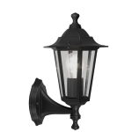 APPLIQUE LANTERNA E27 ALLUMINIO NERO DIFFUSORE IN VETRO IP44 16.5 x 23 H32