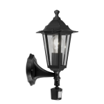 APPLIQUE LANTERNA E27 ALLUMINIO NERO DIFFUSORE IN VETRO CON SENSORE PIR IP44 16.5 x 21.5 H36