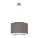 SOSPENSIONE LAMPADARIO PASTERI E27 ROSONE METALLO NIKEL DIFFUSORE IN TESSUTO ANTRACITE MARRONE Ø38 H110