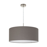 SOSPENSIONE LAMPADARIO PASTERI E27 ROSONE METALLO NIKEL DIFFUSORE IN TESSUTO ANTRACITE MARRONE