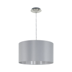 SOSPENSIONE LAMPADARIO MASERLO 1 X E27 ROSONE METALLO NIKEL DIFFUSORE IN TESSUTO GRIGIO INTERNO ARGENTO Ø38 H110