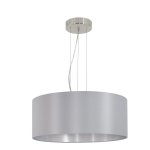 SOSPENSIONE LAMPADARIO MASERLO 3 X E27 ROSONE METALLO NIKEL DIFFUSORE IN TESSUTO GRIGIO INTERNO ARGENTO Ø53 H110
