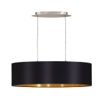 SOSPENSIONE LAMPADARIO MASERLO 2 X E27 ROSONE METALLO NIKEL DIFFUSORE IN TESSUTO NERO INTERNO ORO 78 x 22 H110