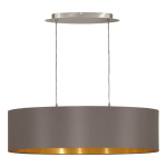 SOSPENSIONE LAMPADARIO MASERLO 2 X E27 ROSONE METALLO NIKEL DIFFUSORE IN TESSUTO CAPPUCCINO INTERNO ORO 78 x 22 H110