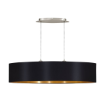 SOSPENSIONE LAMPADARIO MASERLO 2 X E27 ROSONE METALLO NIKEL DIFFUSORE IN TESSUTO NERO INTERNO ORO 100 x 25 H110
