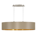 SOSPENSIONE LAMPADARIO MASERLO 2 X E27 ROSONE METALLO NIKEL DIFFUSORE IN TESSUTO TORTORA INTERNO ORO 100 x 25 H110