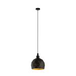 LAMPADA SOSPENSIONE ROCCAFORTE 1 X E14 STRUTTURA METALLO NERO INTERNO ORO Ø17 H110