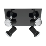 PLAFONIERA TAMARA 1 4 X GU10 LED 4X3,3W INCLUSI METALLO NERO FINITURA CROMATA DIFFUSORE VETRO IP44 24 x 26