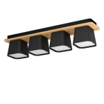 PLAFONIERA RUSCIO 4 X E27 METALLO NERO DETTAGLIO LEGNO DIFFUSORE BIANCO OPACO 69.5 x 14 H15