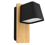 APPLIQUE RUSCIO 1 X E27 METALLO NERO DETTAGLIO LEGNO DIFFUSORE BIANCO OPACO 14 x 17 H25.5