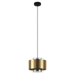 LAMPADA SOSPENSIONE DUGLIA E27 METALLO NERO FINITURA OTTONE DIFFUSORE VETRO FUMÈ S55 Ø28 H150
