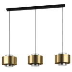 LAMPADA SOSPENSIONE DUGLIA 3 X E27 METALLO NERO FINITURA OTTONE DIFFUSORE VETRO FUMÈ S55 128 x 28 H150