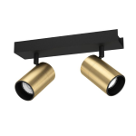 PLAFONIERA CUMARIBO 2 X GU10 4,5W 3000K FARETTI SPOT ORIENTABILI METALLO NERO E OTTONE 28 x 6.5