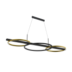 LAMPADARIO LANACERA LED 25W + 15,5W 3000K TRE ANELLI METALLO NERO E OTTONE 96.5 x 40 H150