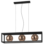 LAMPADA SOSPENSIONE CORDOBA 3 X E27 METALLO NERO DIFFUSORE VETRO VAPORIZZATO RAME 110 x 25 H150