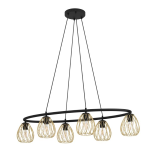 LAMPADA SOSPENSIONE JAZMINIA 6 X E27 METALLO NERO PARALUME RETICOLATO OTTONE 116 x 56.5 H150