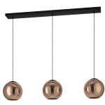 SOSPENSIONE CORDOBA 3 X E27 METALLO NERO VETRO VAPORIZZATO RAME 125.5 x 24.5 H150