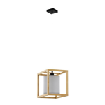 SOSPENSIONE GRANADOS 1 X E27 STRUTTURA IN METALLO E LEGNO DIFFUSORE IN TESSUTO BIANCO 30 x 30 H150