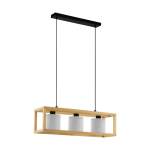 SOSPENSIONE GRANADOS 3 X E27 STRUTTURA IN METALLO E LEGNO DIFFUSORE IN TESSUTO BIANCO 77 x 20 H150
