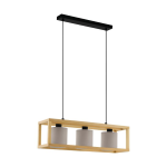 SOSPENSIONE GRANADOS 3 X E27 STRUTTURA IN METALLO E LEGNO DIFFUSORE IN TESSUTO MARRONE 77 x 20 H150