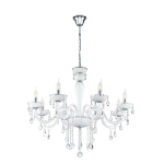 SOSPENSIONE CARPENTO 8 X E14 STRUTTURA IN METALLO CROMO E VETRO BIANCO Ø70 H130