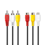 Cavo video composito | 3x RCA maschio | 3x RCA Femmina | Placcato nickel | 480p | 3.00 m | Tondo | PVC | Nero | Busta