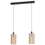 SOSPENSIONE POLVERARA 2 X E27 METALO NERO DIFFUSORE VETRO VAPORIZZATO AMBRA 75 x 18 H150